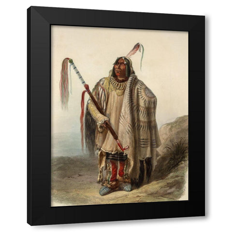 A Minatarre or Big-bellied indian Black Modern Wood Framed Art Print with Double Matting by Bodmer, Karl