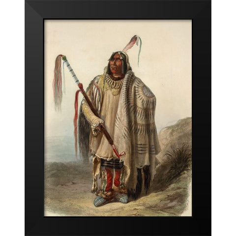 A Minatarre or Big-bellied indian Black Modern Wood Framed Art Print by Bodmer, Karl
