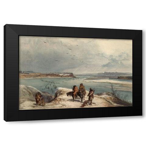 Fort Clack on the Missouri Black Modern Wood Framed Art Print by Bodmer, Karl