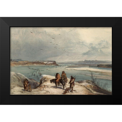 Fort Clack on the Missouri Black Modern Wood Framed Art Print by Bodmer, Karl