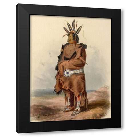 An Arrikara Indian Warrior Black Modern Wood Framed Art Print by Bodmer, Karl