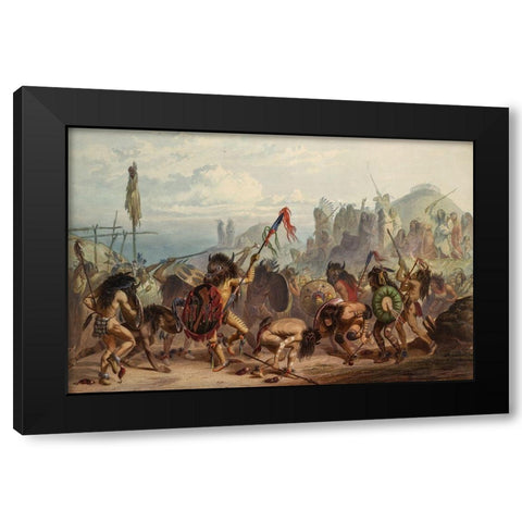 Bison dance of the Mandan indians Black Modern Wood Framed Art Print with Double Matting by Bodmer, Karl