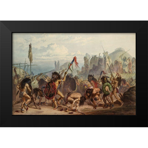 Bison dance of the Mandan indians Black Modern Wood Framed Art Print by Bodmer, Karl