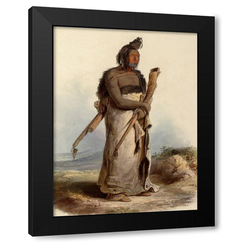 Mexkemahuastan Chief of the Bigbellies of the prarie Black Modern Wood Framed Art Print with Double Matting by Bodmer, Karl