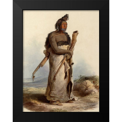 Mexkemahuastan Chief of the Bigbellies of the prarie Black Modern Wood Framed Art Print by Bodmer, Karl