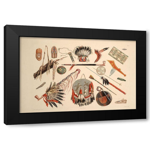 Indian utensils and arms Black Modern Wood Framed Art Print by Bodmer, Karl