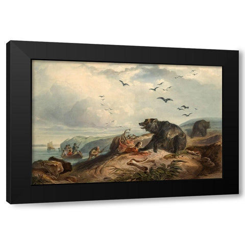 Hunting of the Grizzly Bear Black Modern Wood Framed Art Print with Double Matting by Bodmer, Karl