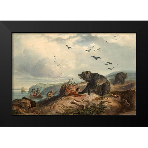 Hunting of the Grizzly Bear Black Modern Wood Framed Art Print by Bodmer, Karl