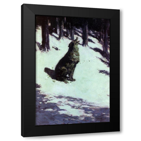 Voice Of The Hills Black Modern Wood Framed Art Print with Double Matting by Remington, Frederic
