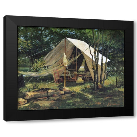 Small Oaks Black Modern Wood Framed Art Print with Double Matting by Remington, Frederic