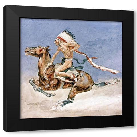 Pony War Dance Black Modern Wood Framed Art Print with Double Matting by Remington, Frederic