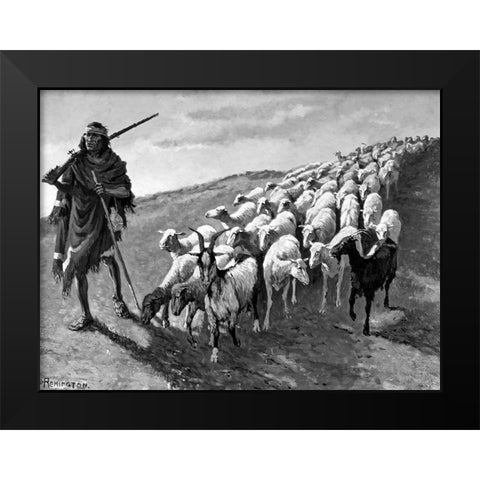 Navajo Sheepherder Black Modern Wood Framed Art Print by Remington, Frederic
