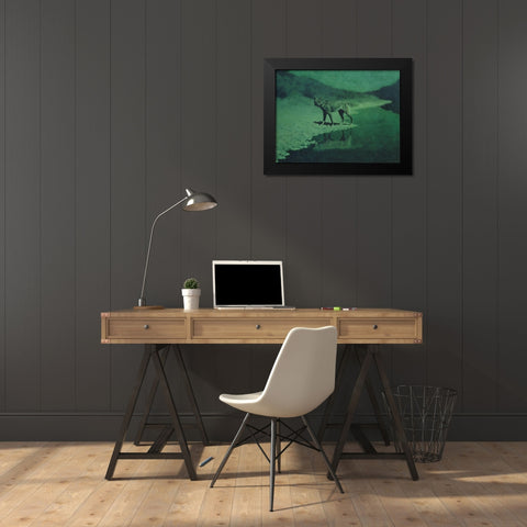 Moonlight Wolf Black Modern Wood Framed Art Print by Remington, Frederic