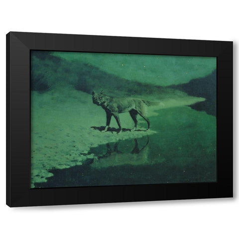 Moonlight Wolf Black Modern Wood Framed Art Print by Remington, Frederic