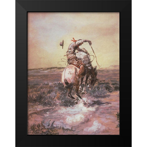 A Slick Rider Black Modern Wood Framed Art Print by Russell, Charles Marion