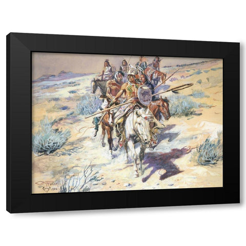 Return of the Warriors Black Modern Wood Framed Art Print by Russell, Charles Marion