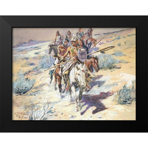 Return of the Warriors Black Modern Wood Framed Art Print by Russell, Charles Marion