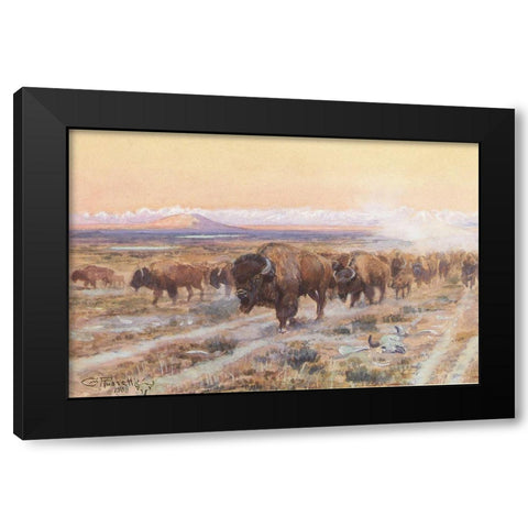 The Bison Trail Black Modern Wood Framed Art Print by Russell, Charles Marion
