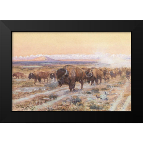 The Bison Trail Black Modern Wood Framed Art Print by Russell, Charles Marion