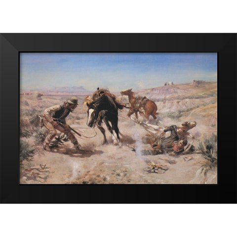 The Cinch Ring Black Modern Wood Framed Art Print by Russell, Charles Marion