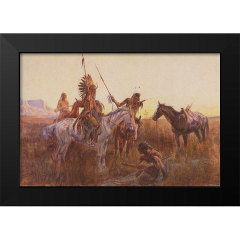 The Lost Trail Black Modern Wood Framed Art Print by Russell, Charles Marion