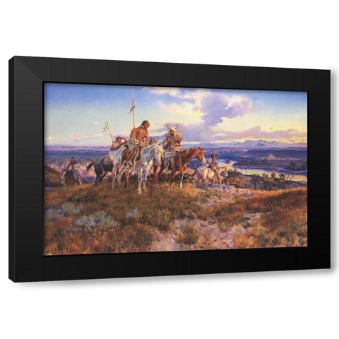 Wagons Black Modern Wood Framed Art Print by Russell, Charles Marion