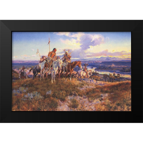 Wagons Black Modern Wood Framed Art Print by Russell, Charles Marion