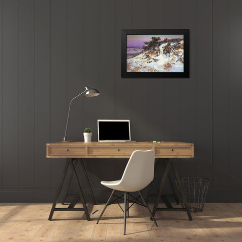 Wolf and Beaver Black Modern Wood Framed Art Print by Russell, Charles Marion