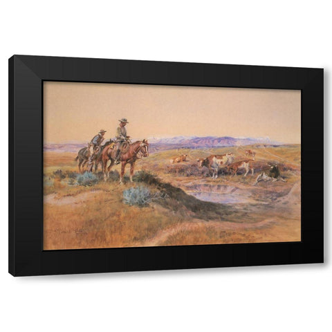 Worked Over Black Modern Wood Framed Art Print by Russell, Charles Marion