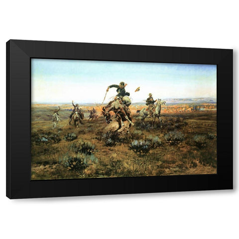 A Bad One Black Modern Wood Framed Art Print by Russell, Charles Marion