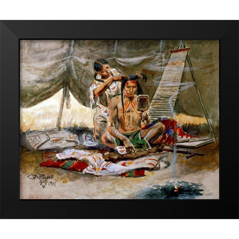 The Beauty Parlor 1907 Black Modern Wood Framed Art Print by Russell, Charles Marion
