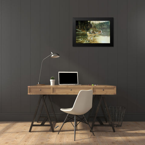 On The Flathead Black Modern Wood Framed Art Print by Russell, Charles Marion