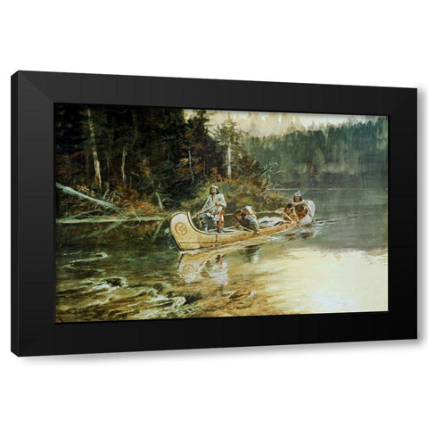 On The Flathead Black Modern Wood Framed Art Print by Russell, Charles Marion