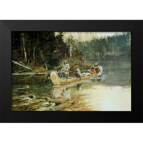 On The Flathead Black Modern Wood Framed Art Print by Russell, Charles Marion