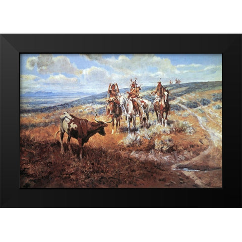White Mans Buffalo Black Modern Wood Framed Art Print by Russell, Charles Marion