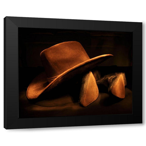 Hat and Boots I Black Modern Wood Framed Art Print with Double Matting by The Yellowstone Collection