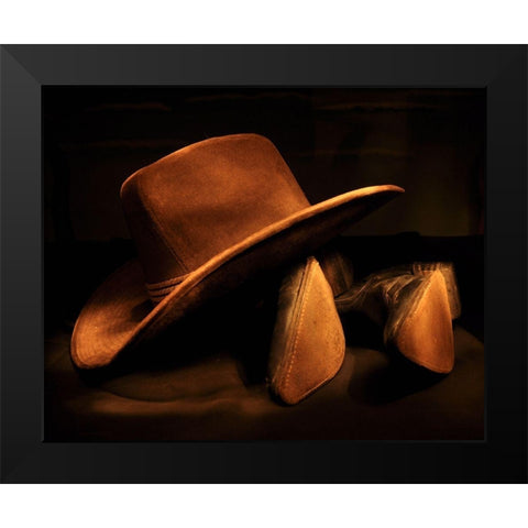 Hat and Boots I Black Modern Wood Framed Art Print by The Yellowstone Collection
