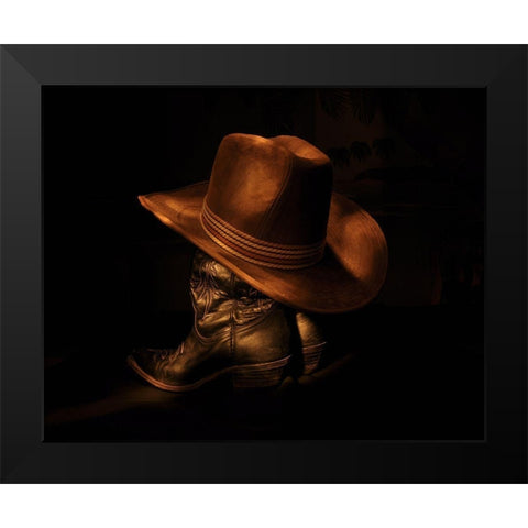 Hat and Boots II Black Modern Wood Framed Art Print by The Yellowstone Collection