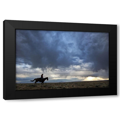 Plains Rider Black Modern Wood Framed Art Print with Double Matting by The Yellowstone Collection