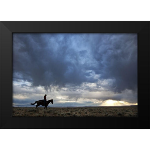 Plains Rider Black Modern Wood Framed Art Print by The Yellowstone Collection