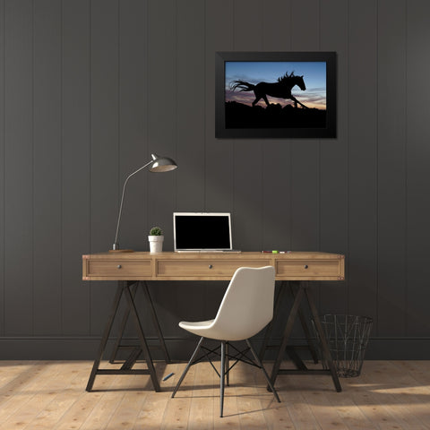 Shadow Gallop Black Modern Wood Framed Art Print by The Yellowstone Collection