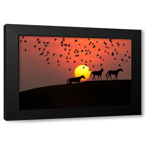 Sunset Stroll Black Modern Wood Framed Art Print with Double Matting by The Yellowstone Collection