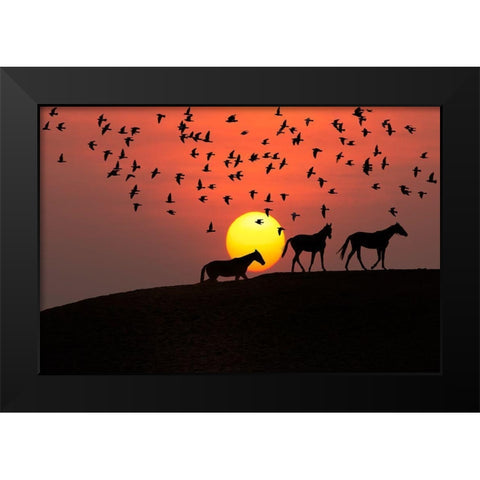 Sunset Stroll Black Modern Wood Framed Art Print by The Yellowstone Collection