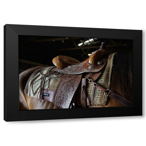 Western saddle Black Modern Wood Framed Art Print with Double Matting by The Yellowstone Collection