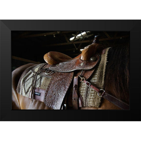Western saddle Black Modern Wood Framed Art Print by The Yellowstone Collection