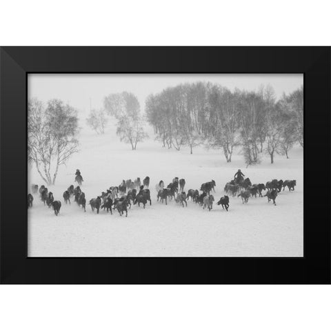 Winter Round Up Black Modern Wood Framed Art Print by The Yellowstone Collection