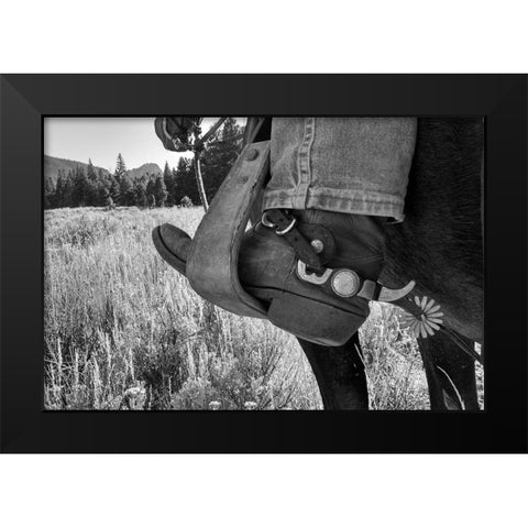 Boots in a stirrup Black Modern Wood Framed Art Print by The Yellowstone Collection