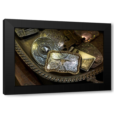 Cowboy Buckles Black Modern Wood Framed Art Print with Double Matting by The Yellowstone Collection