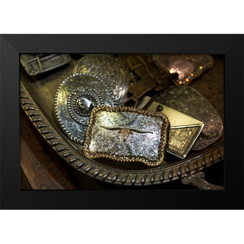 Cowboy Buckles Black Modern Wood Framed Art Print by The Yellowstone Collection