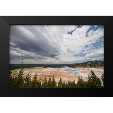 Building Storm over Grand Prismatic Spring, Yellowstone National Park Black Modern Wood Framed Art Print by Frank, Jacob W.